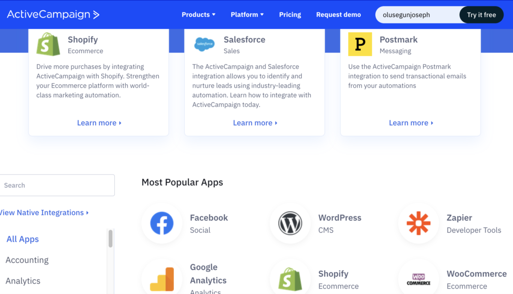 ActiveCampaign vs tinyEmail: A Comprehensive Comparison 2023 5 ActiveCampain vs TinyEmail: ActiveCampaign Integration
