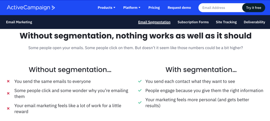 ActiveCampaign vs tinyEmail: A Comprehensive Comparison 2023 2 ActiveCampaign vs TinyEmail: ActiveCampaign segmentation