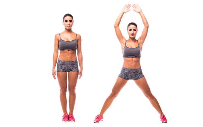 Best Exercise for Menopause: Effective Workouts to Support Weight Loss 5 Woman performing HIIT exercises like jumping jacks : Best exercise for menopause
